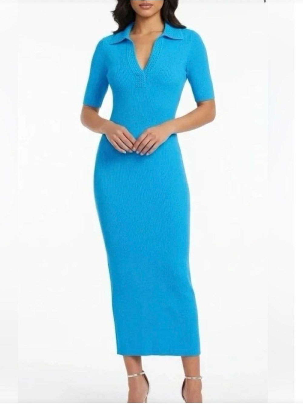 Caroline Constas Bright Turquoise Ribbed Polo Maxi Dress